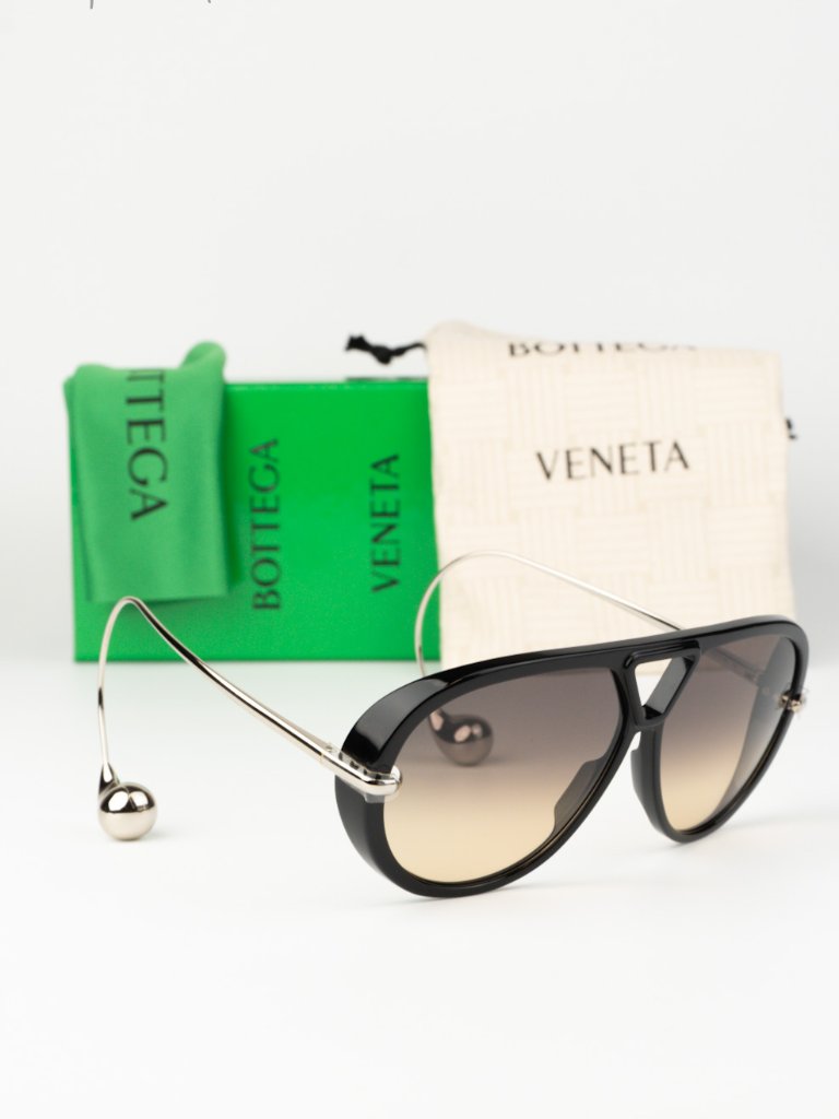 Bottega Veneta Women Sunglasses Black Silver Brown Gradient Bv1273s 010 New